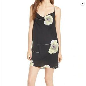 1.STATE Printed Cowl-Neck Slip Dress Floral Black Size M NEW WITH TAG!
